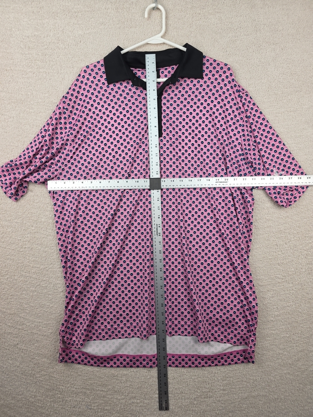 Men's Pink Patterned Short-Sleeve Polo with Black Collar FootJoy 3XL Golf - Picture 7 of 11